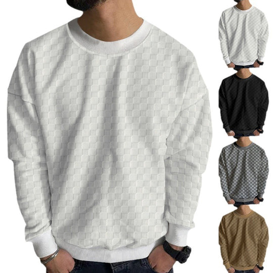 Herren Texturierter Strickpullover mit feiner Karo‑Waffelstruktur & geripptem Saum EB