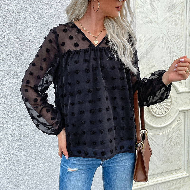 Damen Bluse mit transparentem Strukturdesign und Rüschendetails EB