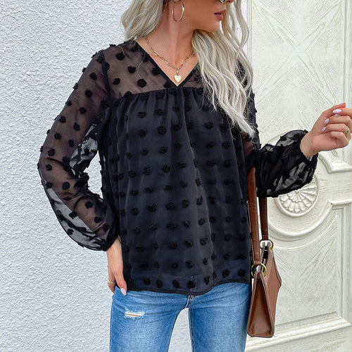 Damen Bluse mit transparentem Strukturdesign und Rüschendetails EB