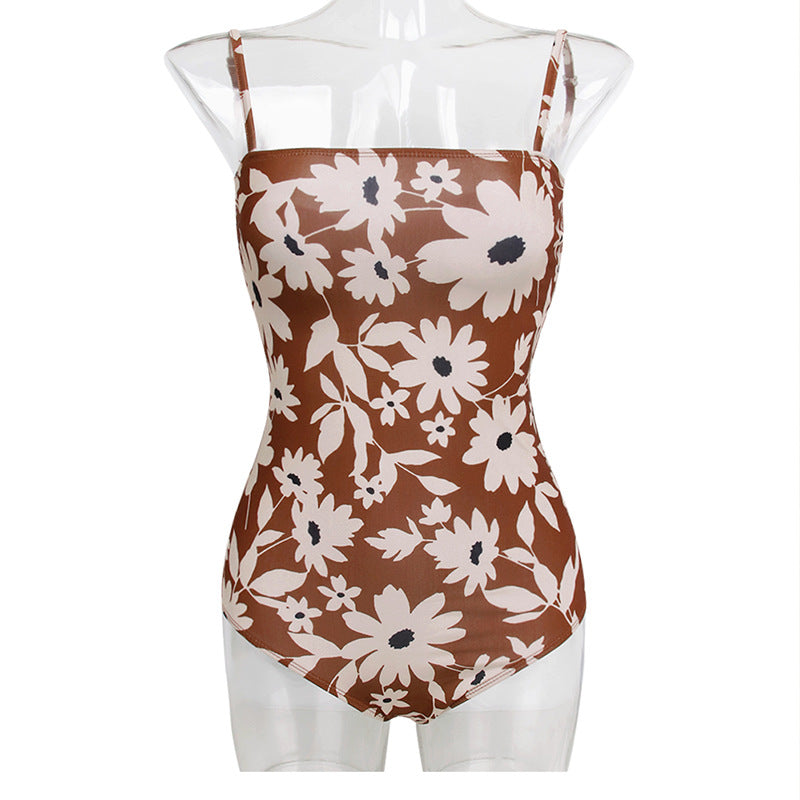 Damen Einteiler Badeanzug mit floralem Design und verstellbaren Trägern EB