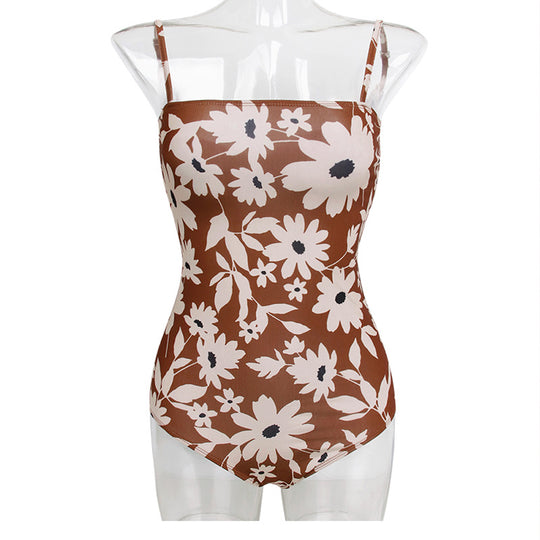 Damen Einteiler Badeanzug mit floralem Design und verstellbaren Trägern EB