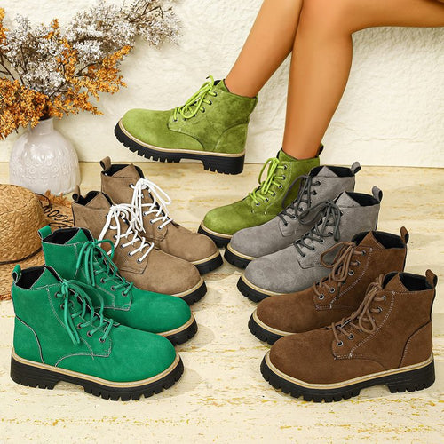 Damen nan Schnür-Stiefelette in Veloursoptik mit warmem Innenfutter, gepolstertem Schaft und robuster Profilsohle EB