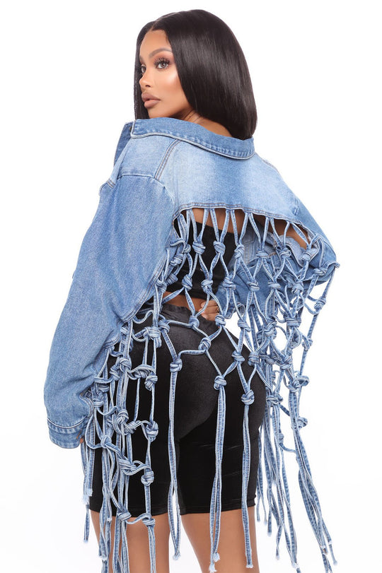 Damen Denimjacke mit einzigartigem Knoten-Detail und lässigem Schnitt EB