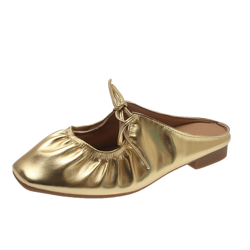 Damen modische Flats mit gerafftem Design und dekorativem Riemchen EB