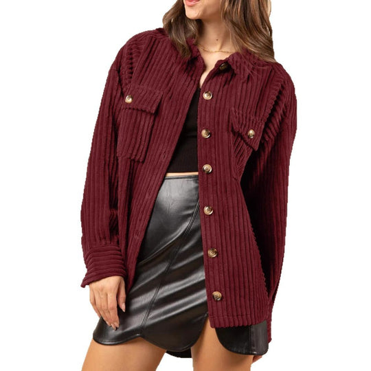 Damen weiche und strukturierte Cordjacke mit Taschen EB