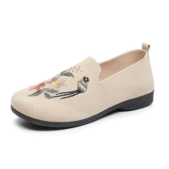 Damen bequeme Slip-On Schuhe mit floralen Stickereien EB
