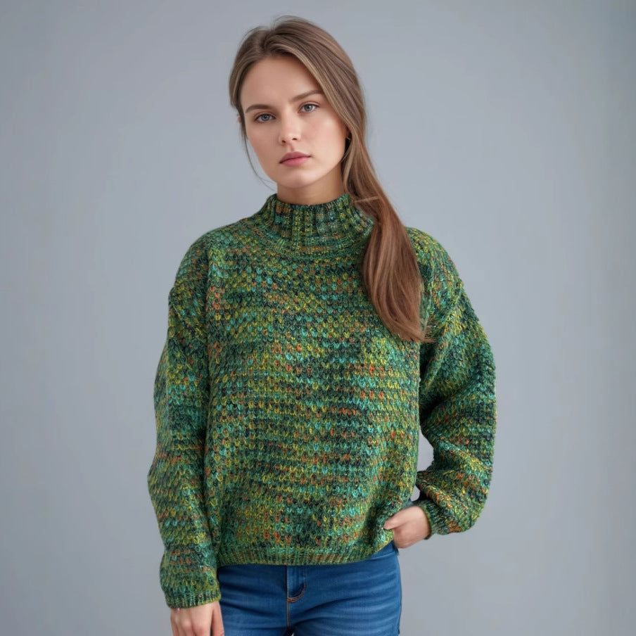 Damen gemütlicher Rollkragenpullover mit modernem Lochstrickdesign EB