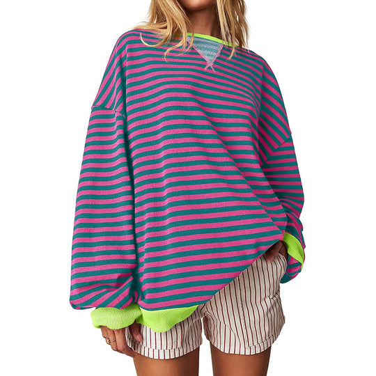Damen Bequeme Streifenpulli mit Raglanärmeln und elastischen Bündchen EB