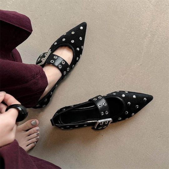 Damen elegante spitze Riemchenballerinas mit Nieten EB