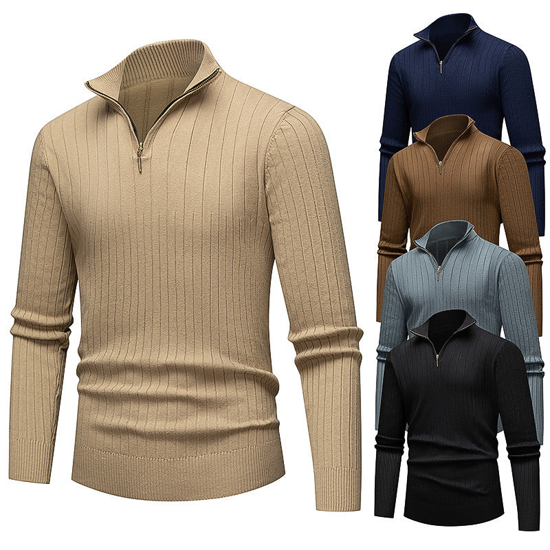 Herren hochwertiger Strickpullover mit modernem Stehkragen und Reißverschluss EB