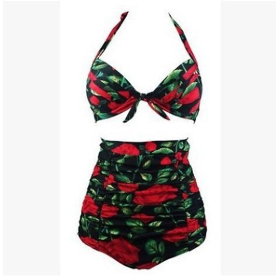 Damen Hoch tailliertes Bikini-Set mit floralem Design und Raffungen EB