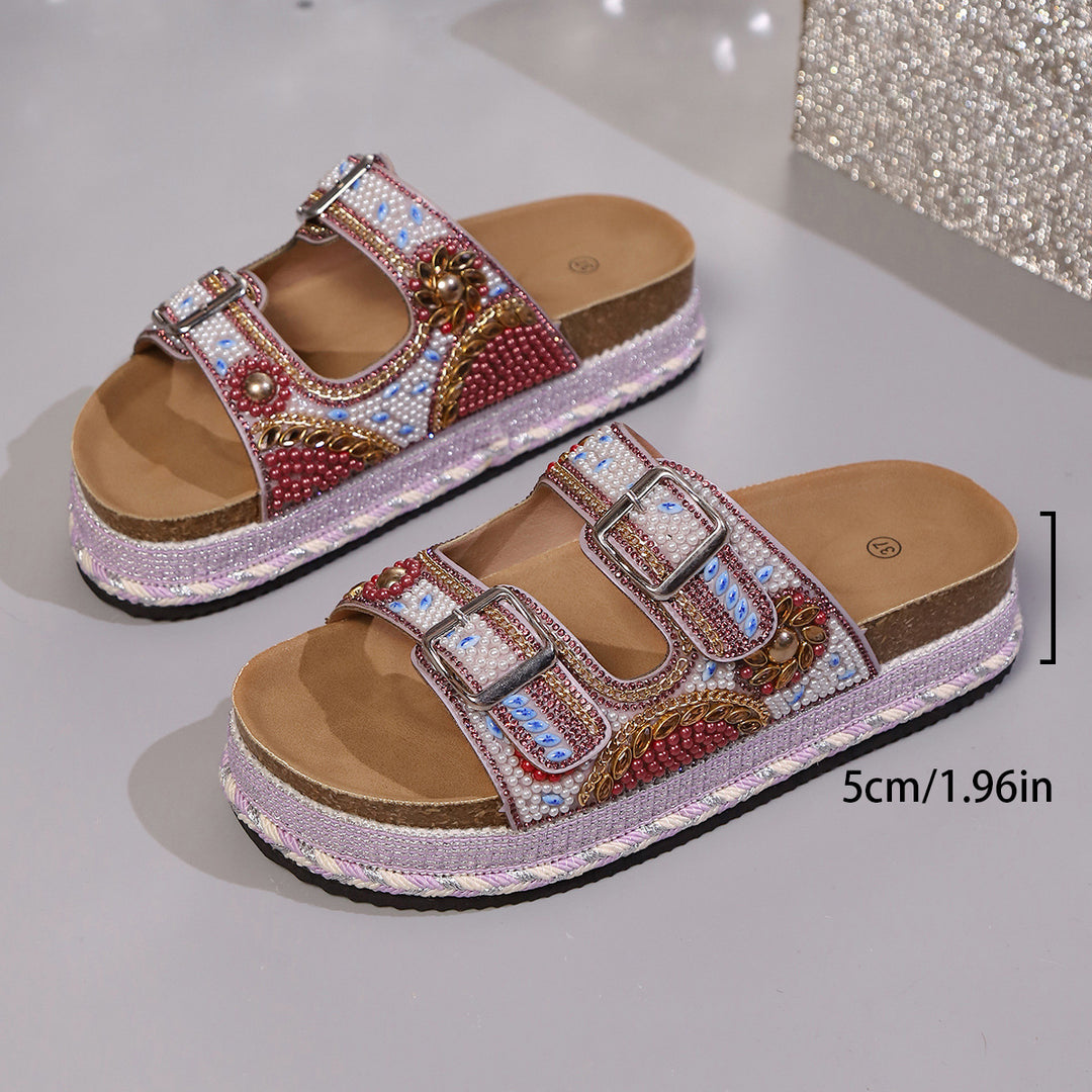 Damen Modische Riemensandalen mit kunstvollen Perlen-Details EB