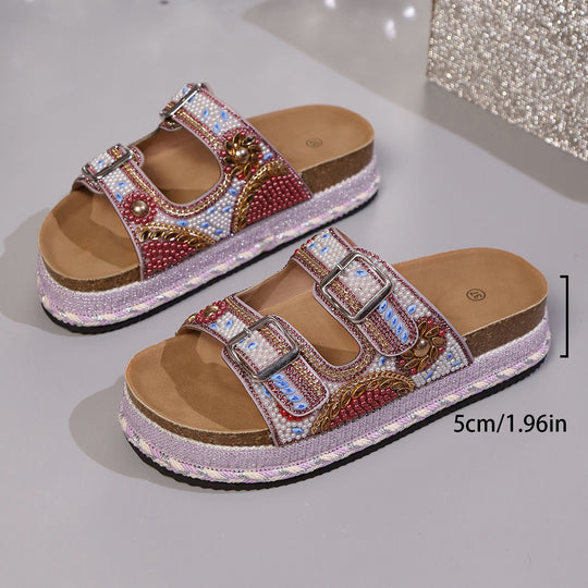 Damen Modische Riemensandalen mit kunstvollen Perlen-Details EB
