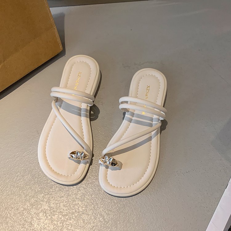 Damen elegante Zehensteg-Sandalen mit glamourösem Schmuckdetail EB