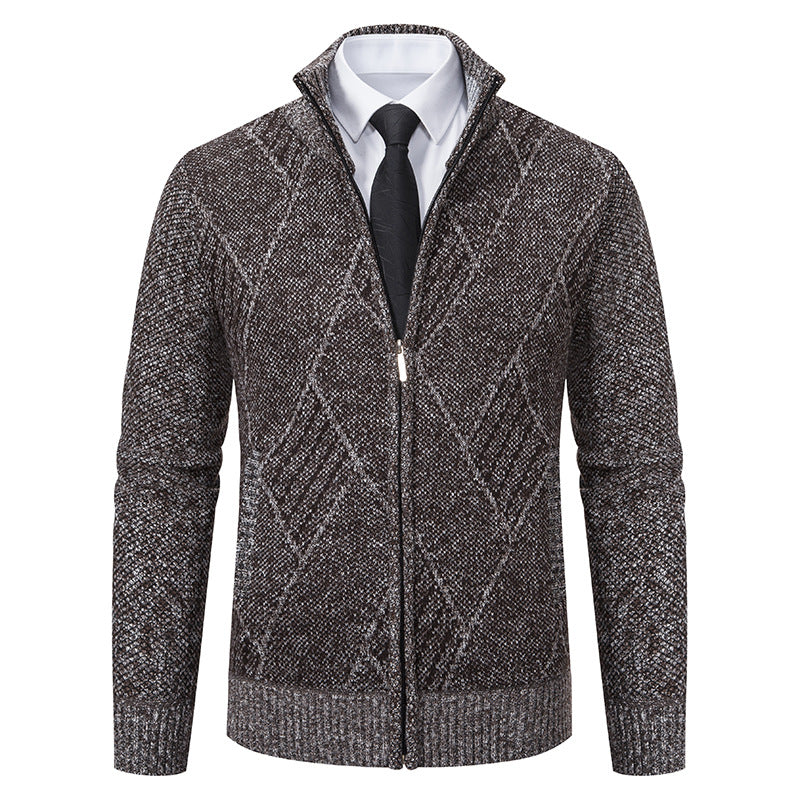 Herren modische Strickjacke mit hochabschließendem Kragen und stilvollem Zipper EB