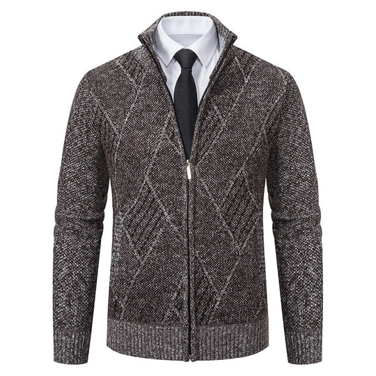Herren modische Strickjacke mit hochabschließendem Kragen und stilvollem Zipper EB