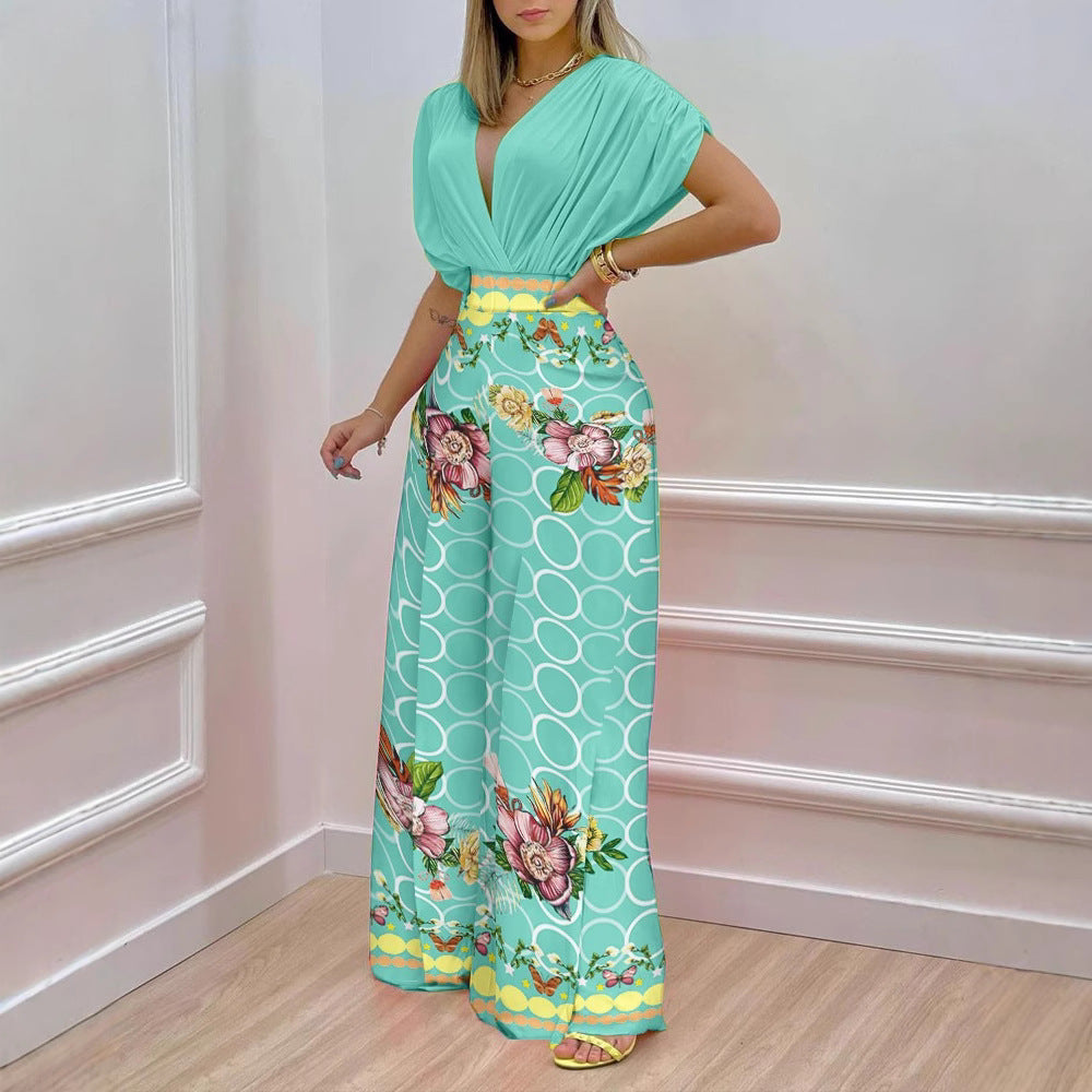 Damen Blusenset mit weitem Hosenbein und floralem Print EB