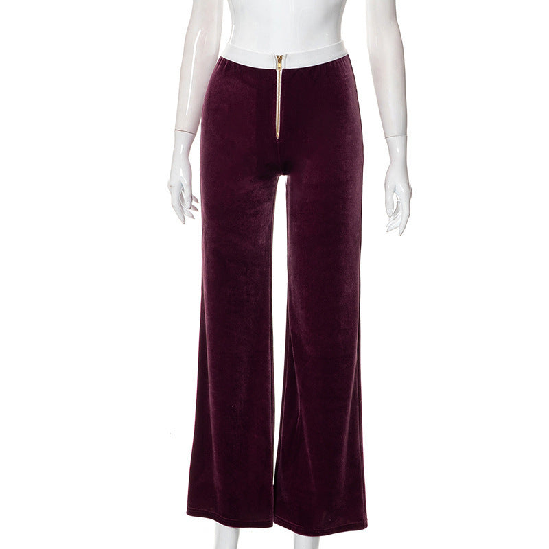 Damen elegante Stoffhose mit hohem Bund und dekorativem Reißverschluss EB