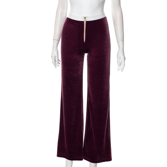 Damen elegante Stoffhose mit hohem Bund und dekorativem Reißverschluss EB