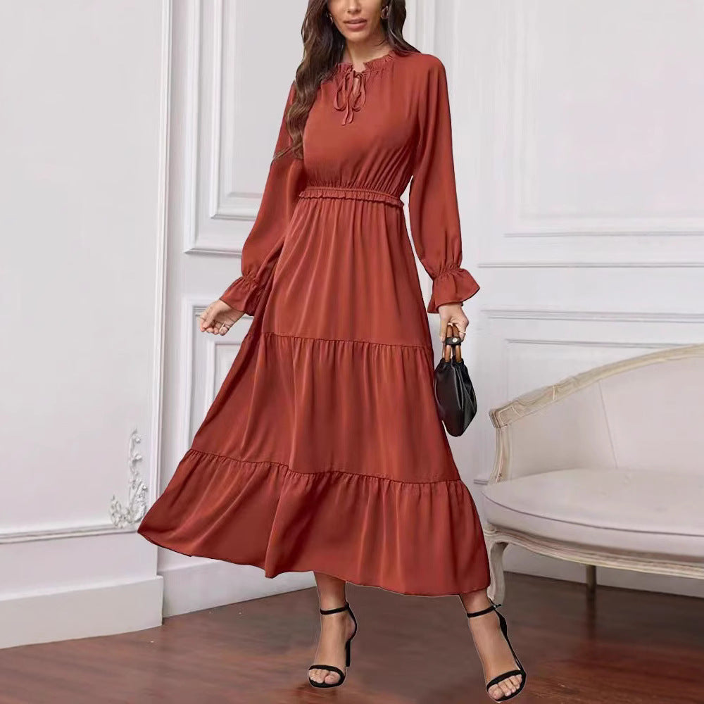 Damen Maxikleid mit voluminösen Ärmel- und Rüschendetails EB
