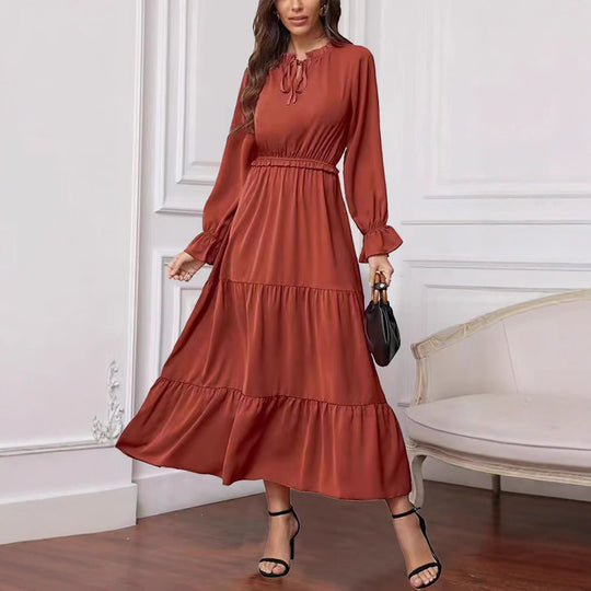 Damen Maxikleid mit voluminösen Ärmel- und Rüschendetails EB