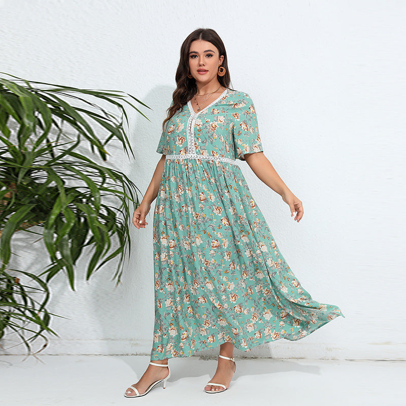Damen Maxikleid mit floralem Design und V-Ausschnitt EB