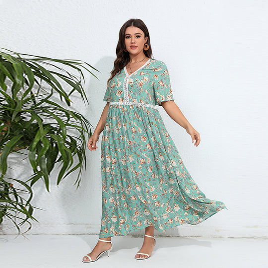Damen Maxikleid mit floralem Design und V-Ausschnitt EB