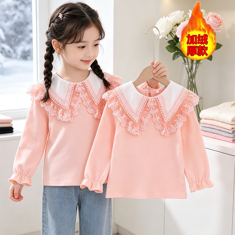 Mädchen Bluse mit romantischem Rüschenkragen und edlen Stickereien EB