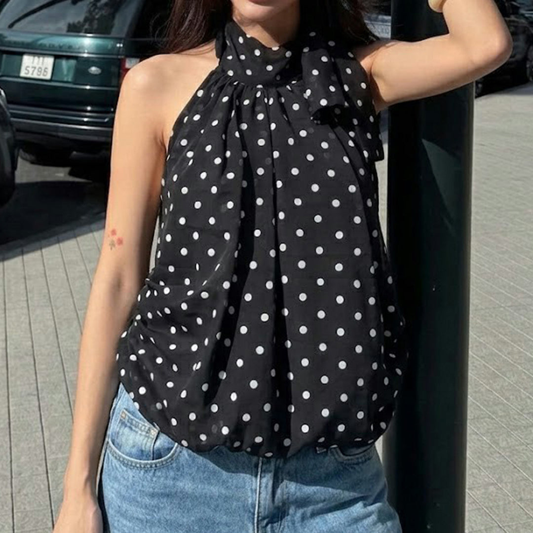 Damen Spaghetti-Trägertop mit modischem Punkten Design und Schleifenakzenten EB