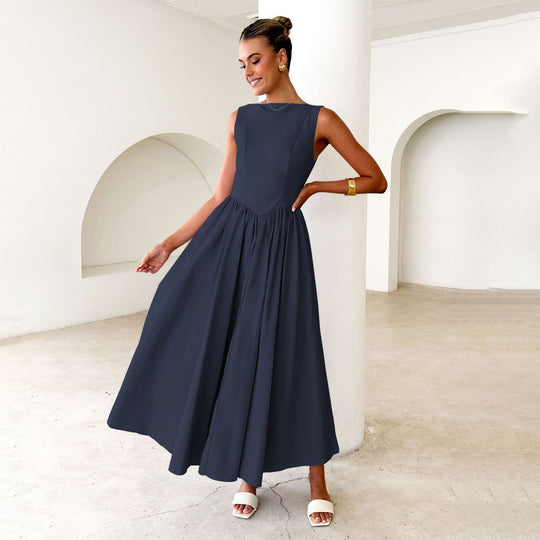 Damen Elegantes Maxi-Kleid mit breitem Rockansatz und taillierter Passform EB