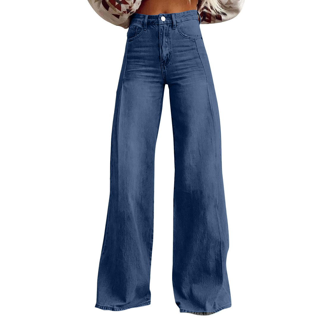 Damen nan hochgeschnittene Schlagjeans mit extra weitem Bein, figurstreckender Passform und dezenter Vintage-Waschung EB