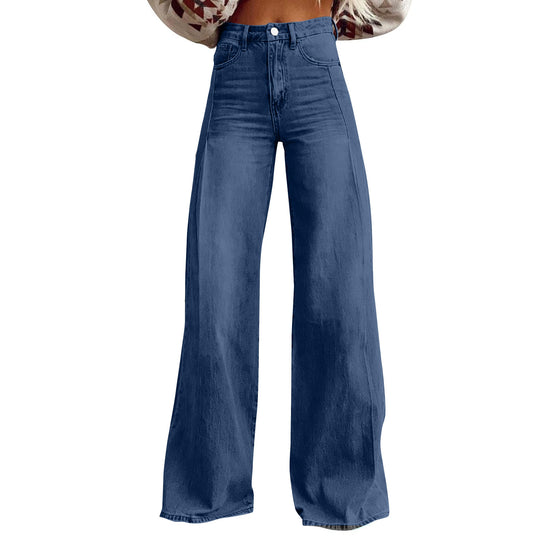Damen nan hochgeschnittene Schlagjeans mit extra weitem Bein, figurstreckender Passform und dezenter Vintage-Waschung EB