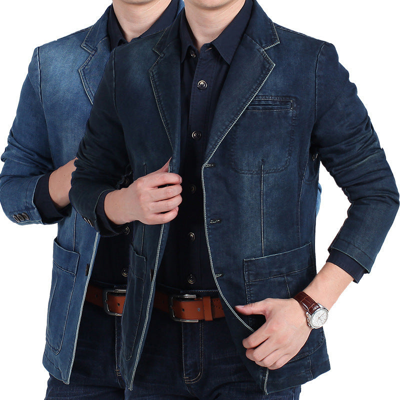 Herren  Jeansblazer mit Used-Effekt, schmaler Schnitt, Brustleistentasche und aufgesetzten Taschen EB