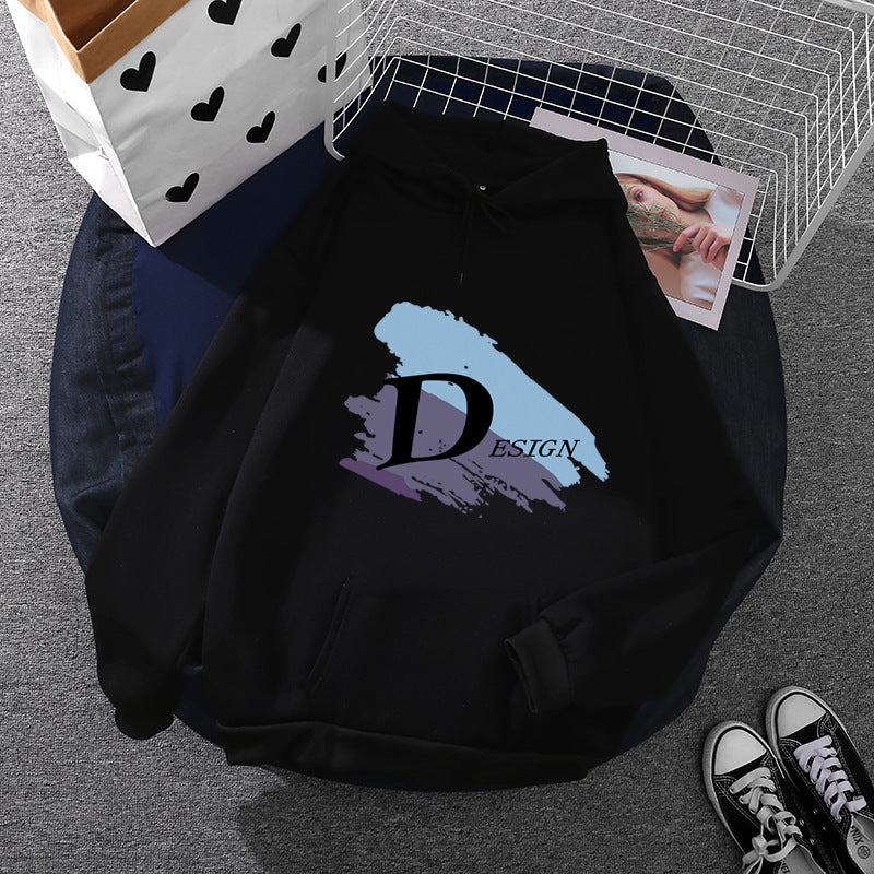 Unisex nan lässiger Kapuzenpullover mit großflächigem Pinsel-Logo, Kängurutasche und verstellbarer Kapuze EB