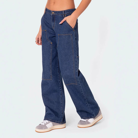 Damen weite Denim-Hosen mit praktischen Taschen EB