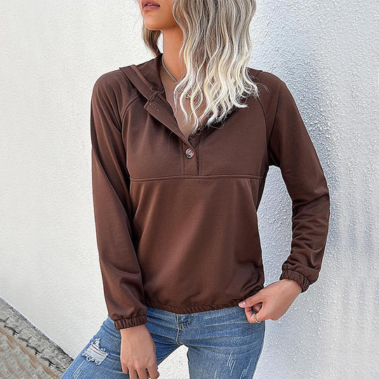 Damen Sportpullover mit Kapuze und Knopfleiste EB