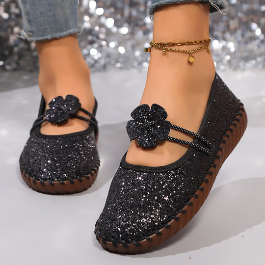 Damen Glitzernde Ballerinas mit floralen Akzenten EB