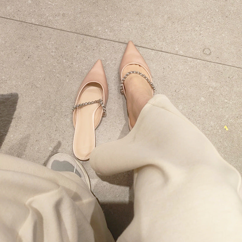 Damen elegante Sling-Ballerinas mit Luxus-Kettenakzent EB