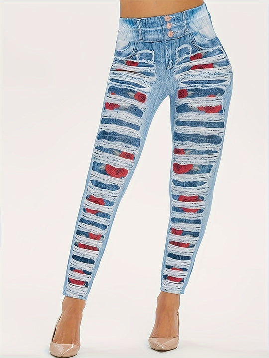 Damen Leggings mit coolen Destroyed-Details und hohem Bund EB