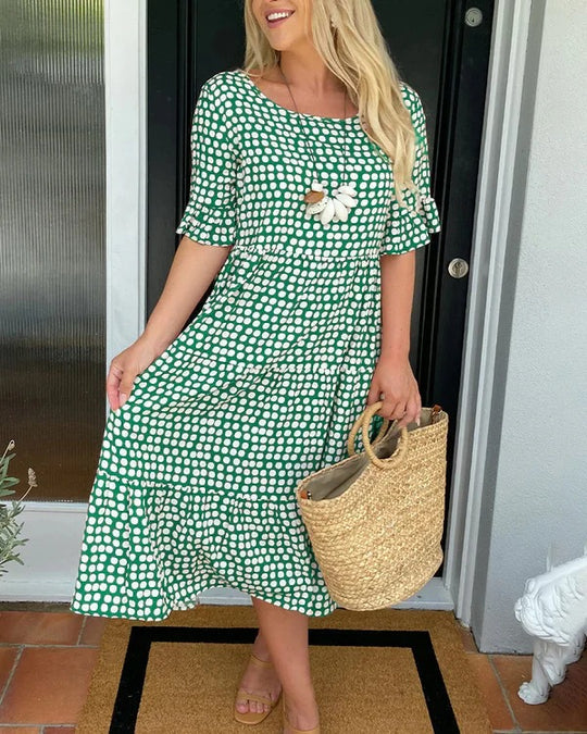 Damen Sommerliches Midikleid mit charmantem Punktmuster und elastischem Bund EB