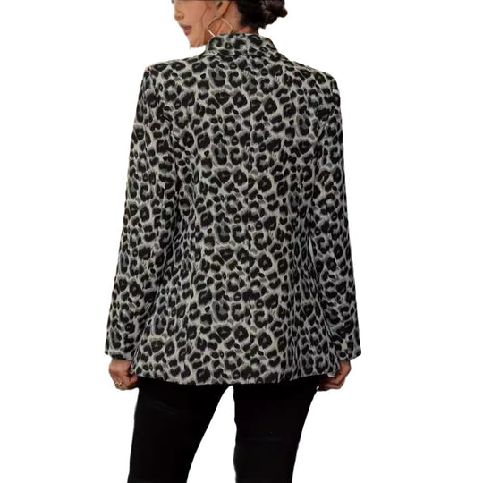 Damen modischer Blazer mit Leopardenmuster und taillierter Passform EB