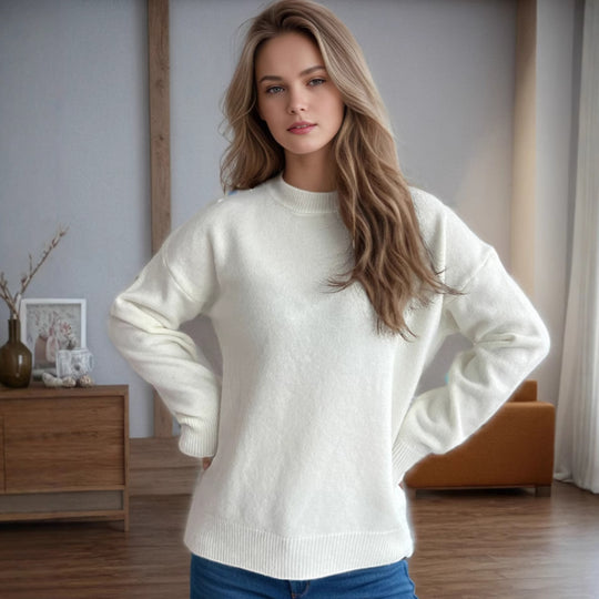 Damen lässiger Pullover mit weitem Schnitt und modernem Rippstrickdesign EB