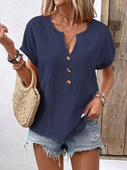 Damen Kurzarm Bluse mit Knopfleiste und lässigem Schnitt EB