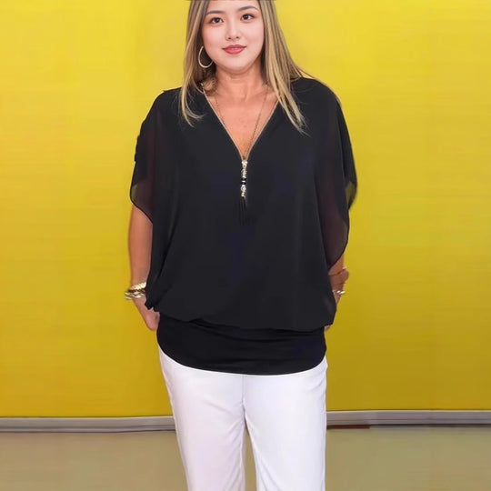 Damen schicke Bluse mit Reißverschluss EB