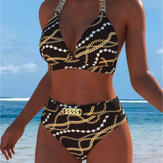 Damen Bikini mit luxuriösem Marmormuster und edlen Details EB
