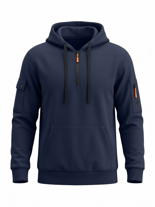 Herren Kapuzenpullover mit halbem Reißverschluss und Utility-Ärmeltasche EB