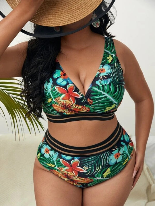 Damen Bunt gemusterter Bikini mit breitem Unterbrustband EB