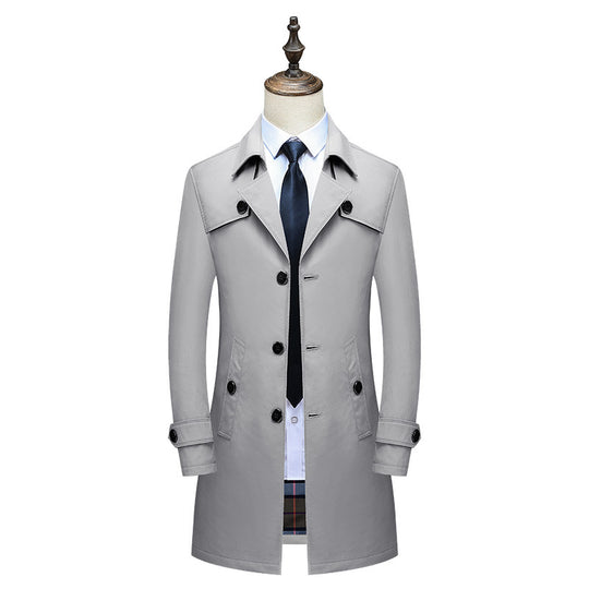 Herren Klassischer Trenchcoat mit karierter Innenfutter und Wetterschutz EB