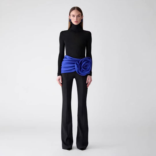 Damen eleganter Ganzkörperanzug mit Blütenapplikation EB