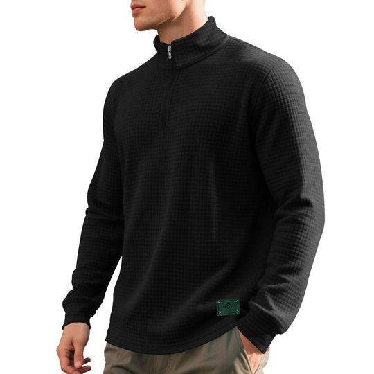 Herren nan strukturierter Waffelstrick-Pullover mit kurzem Reißverschluss und lässigem Schnitt EB